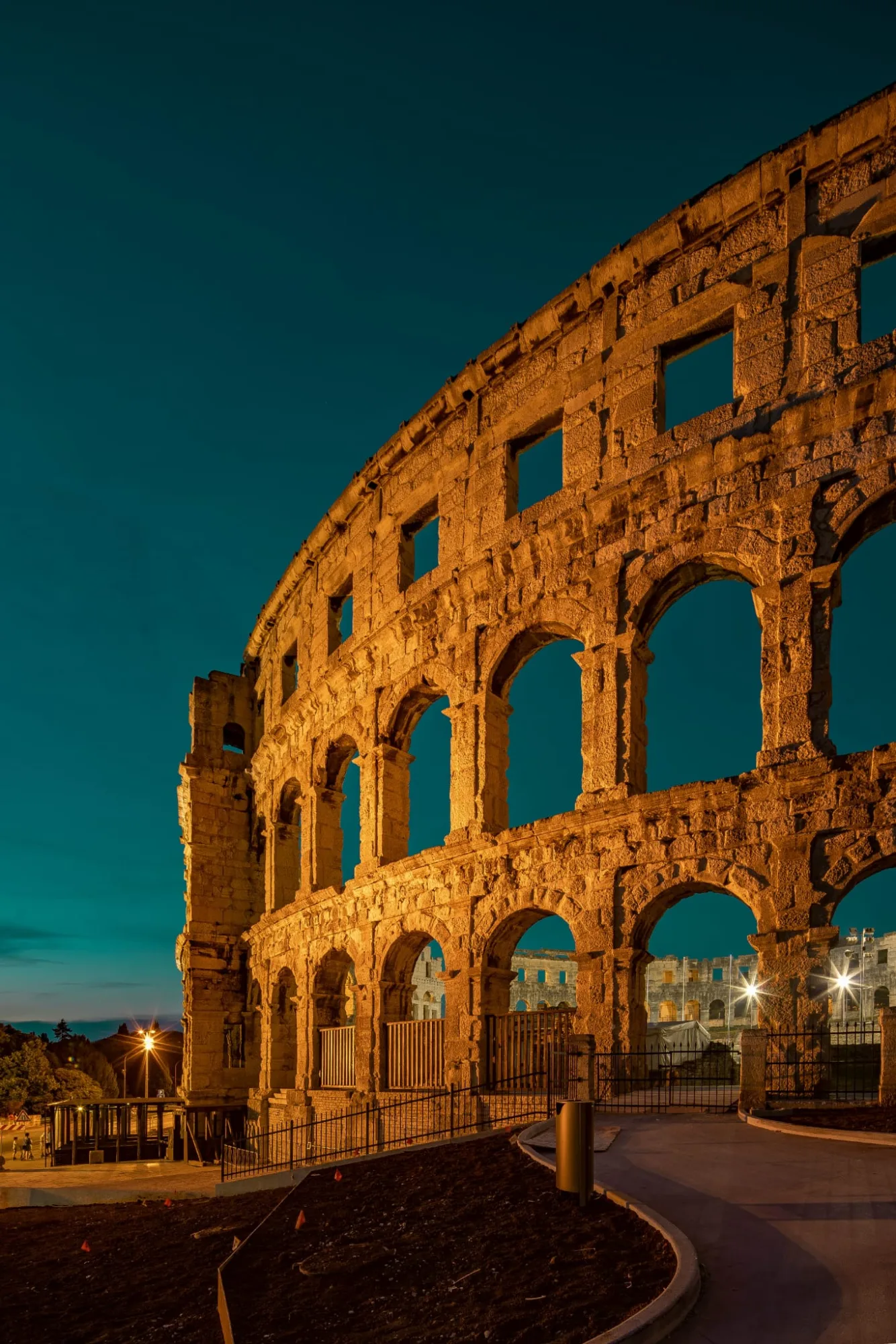 The Pula Arena at blue hour